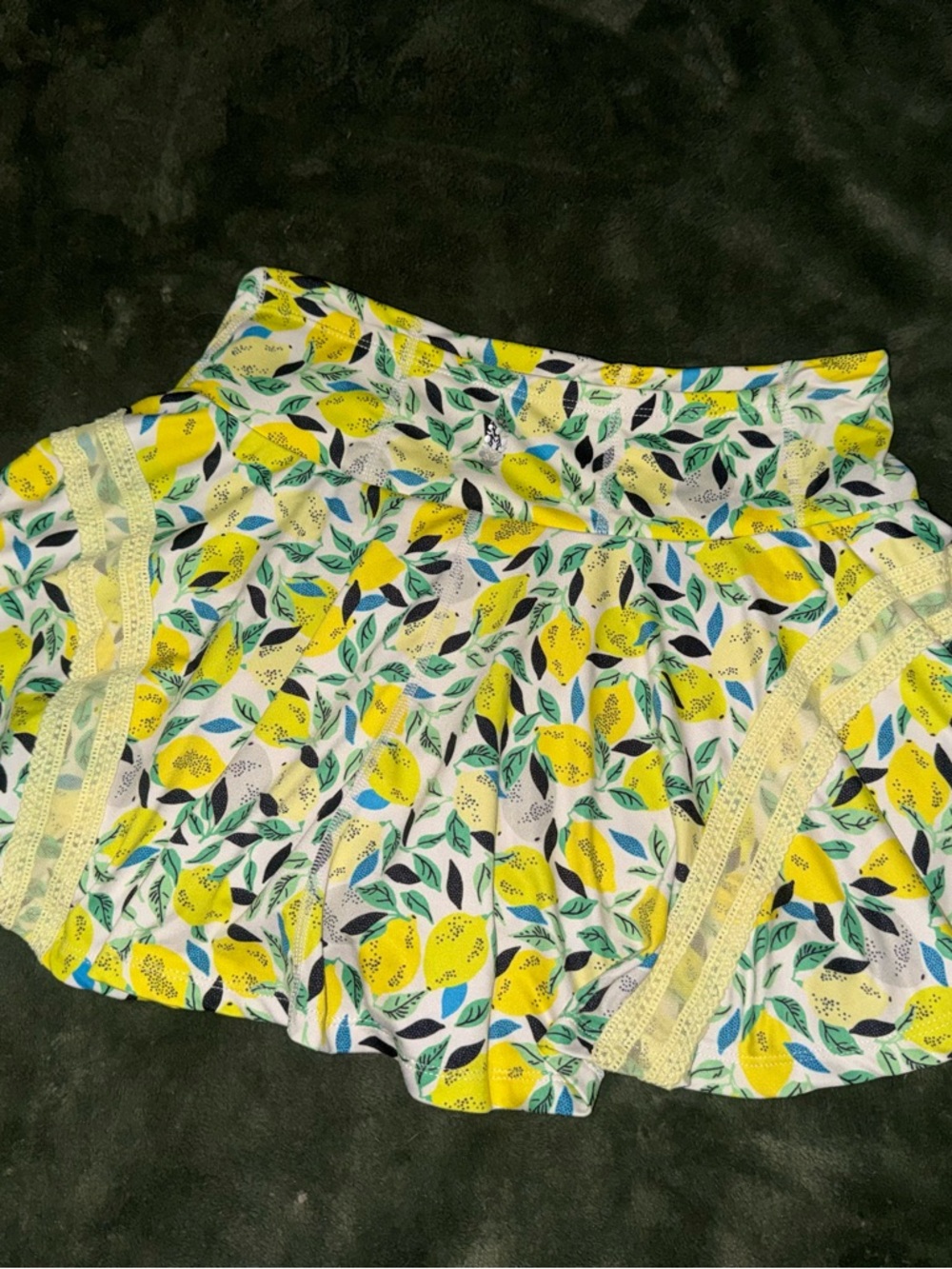 Yellow Lemon Print Circle skort with Green & Blue Leaf Accents and pockets.